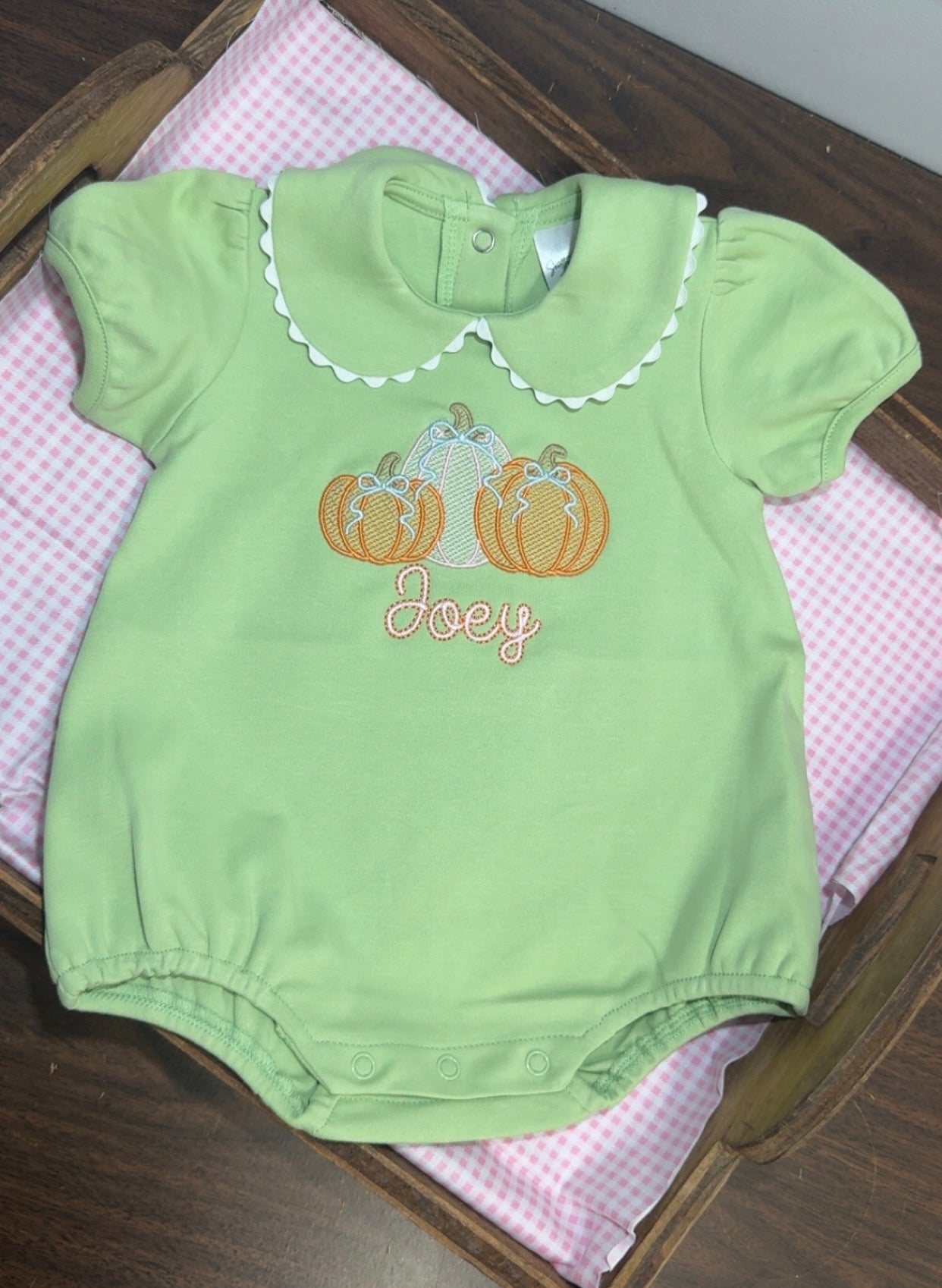 Scalloped short sleeve collared bubble - monogram included