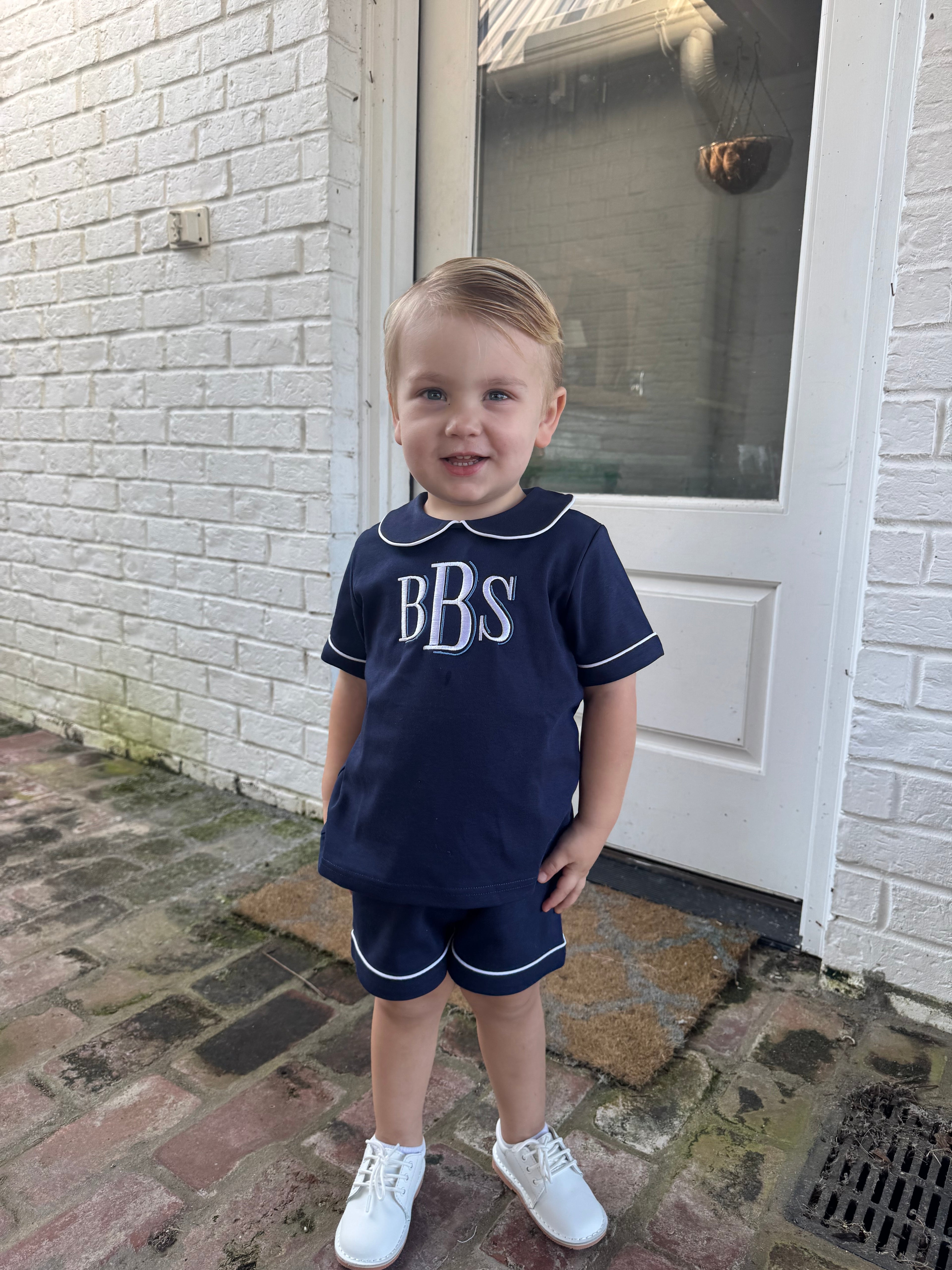 Boys collared short set - monogram included