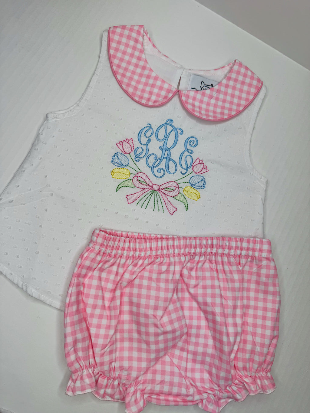 Swiss dot & plaid set - monogram included