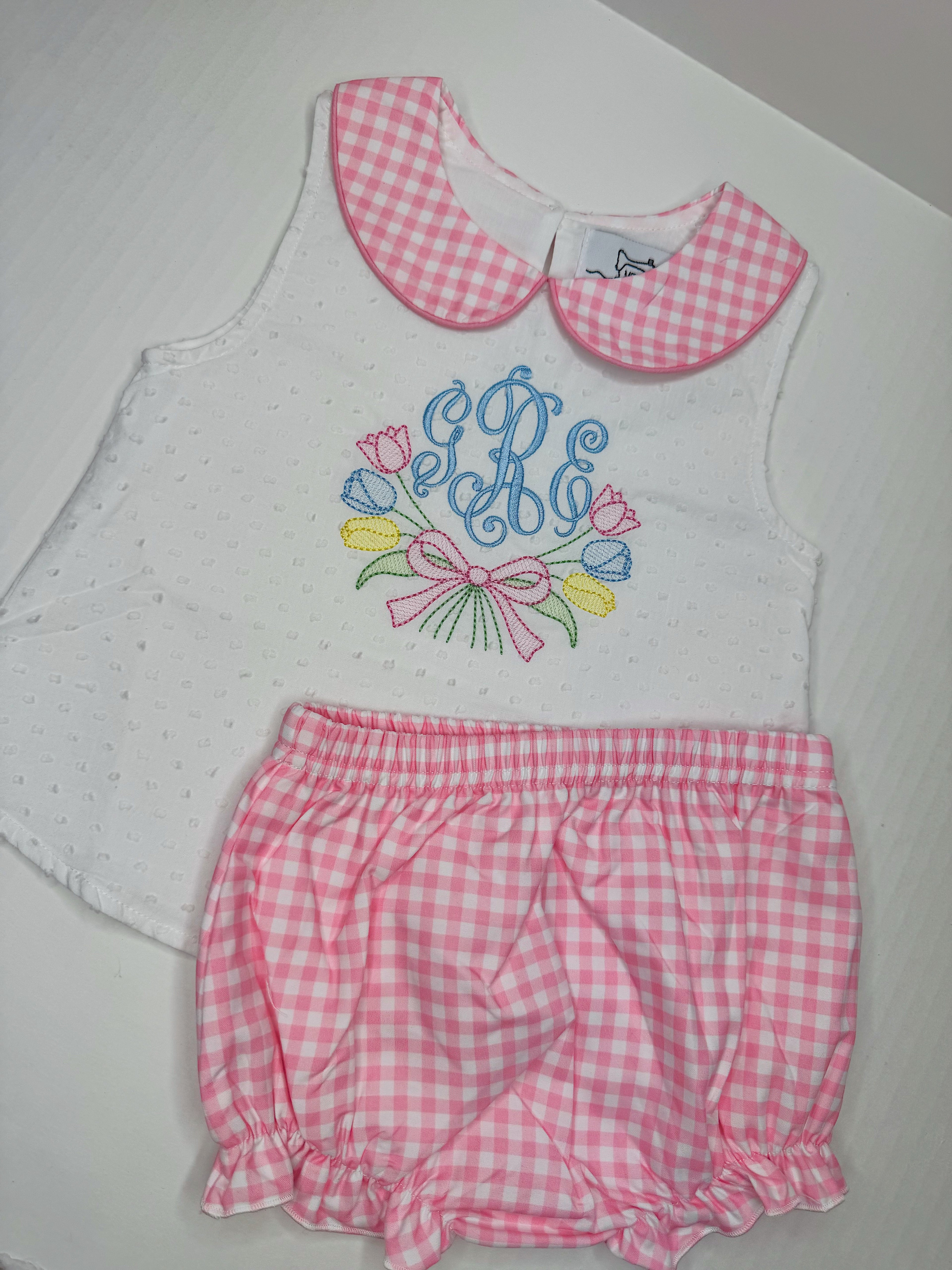 Swiss dot & plaid set - monogram included