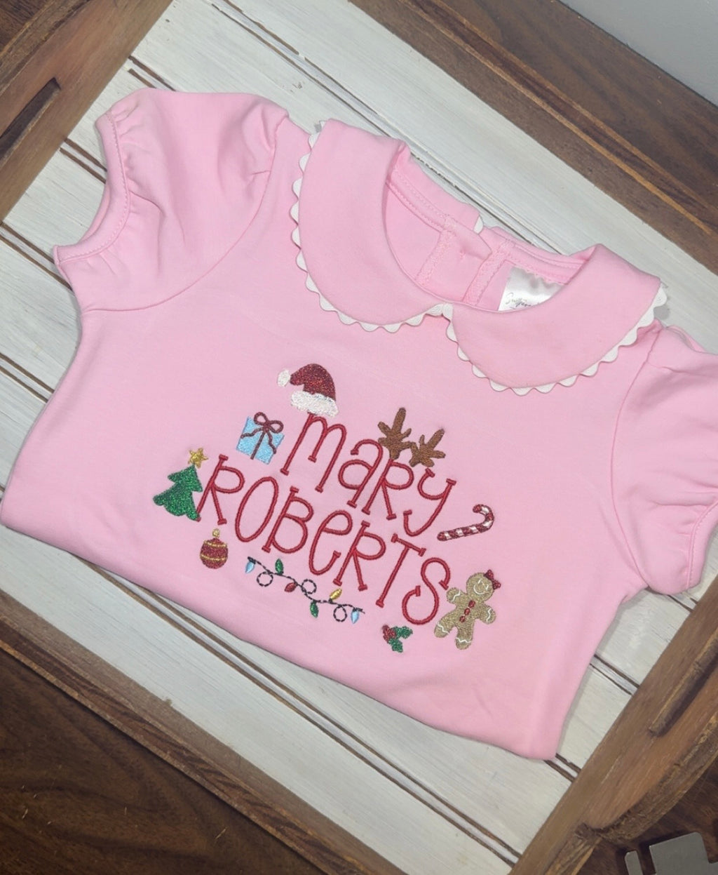 Scalloped short sleeve collared bubble - monogram included