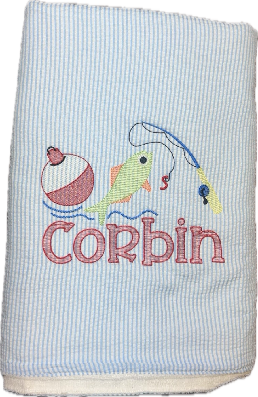 Monogramed seersucker beach towel