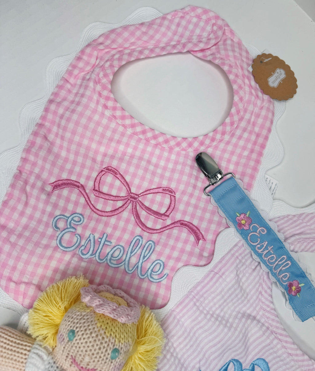 Mudpie baby girl bib - monogramed included