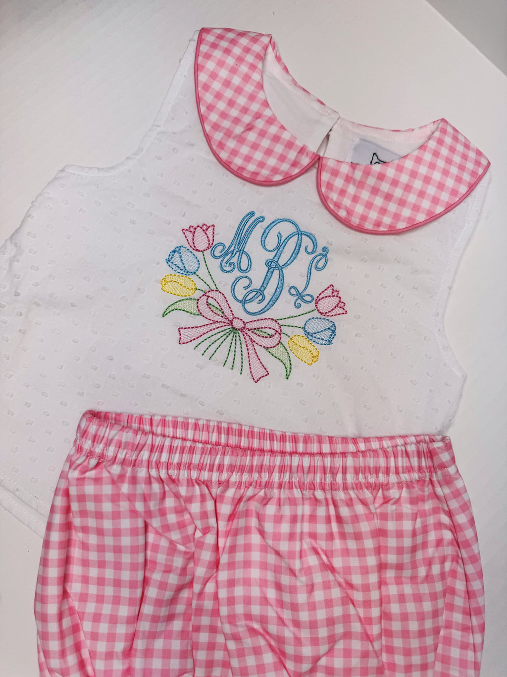Swiss dot & plaid set - monogram included