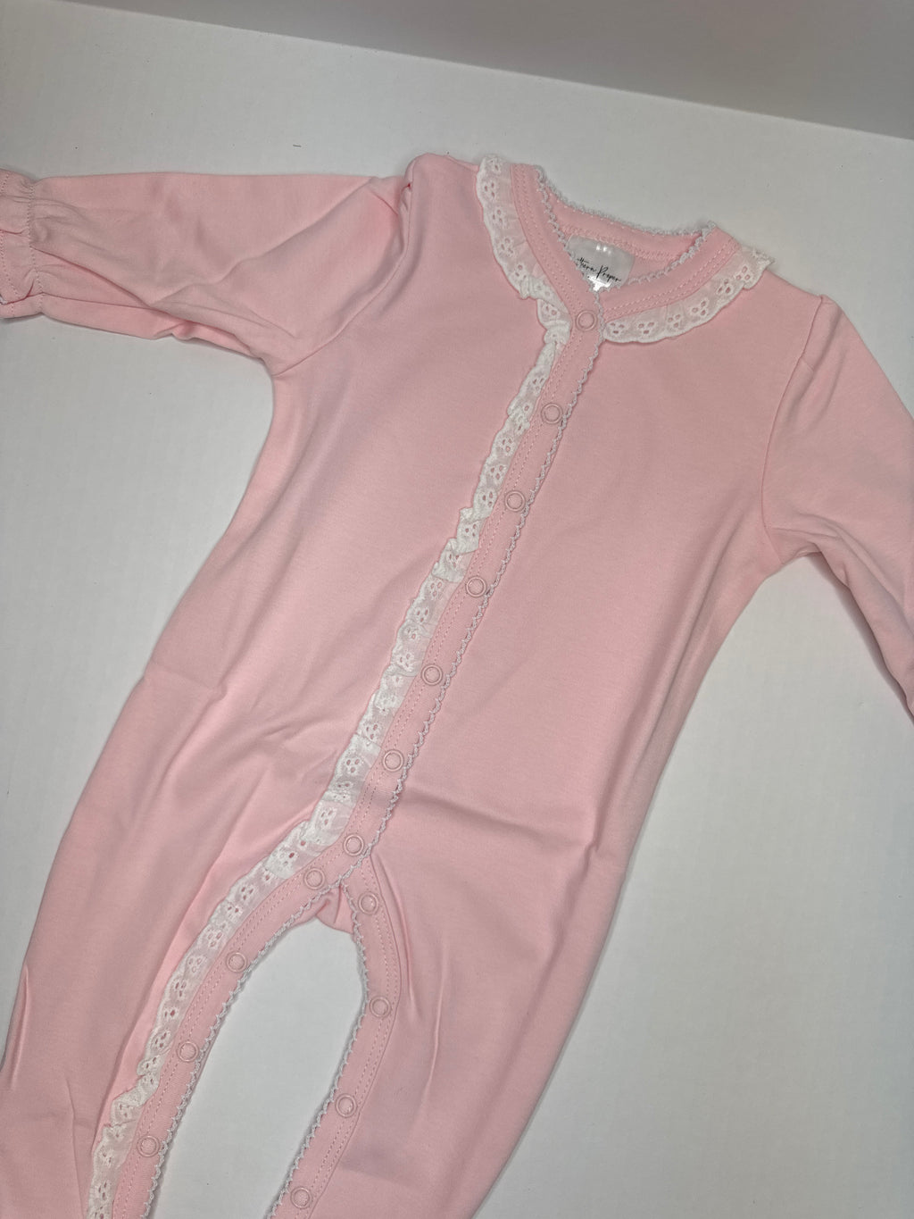Pink lace footie- monogram included