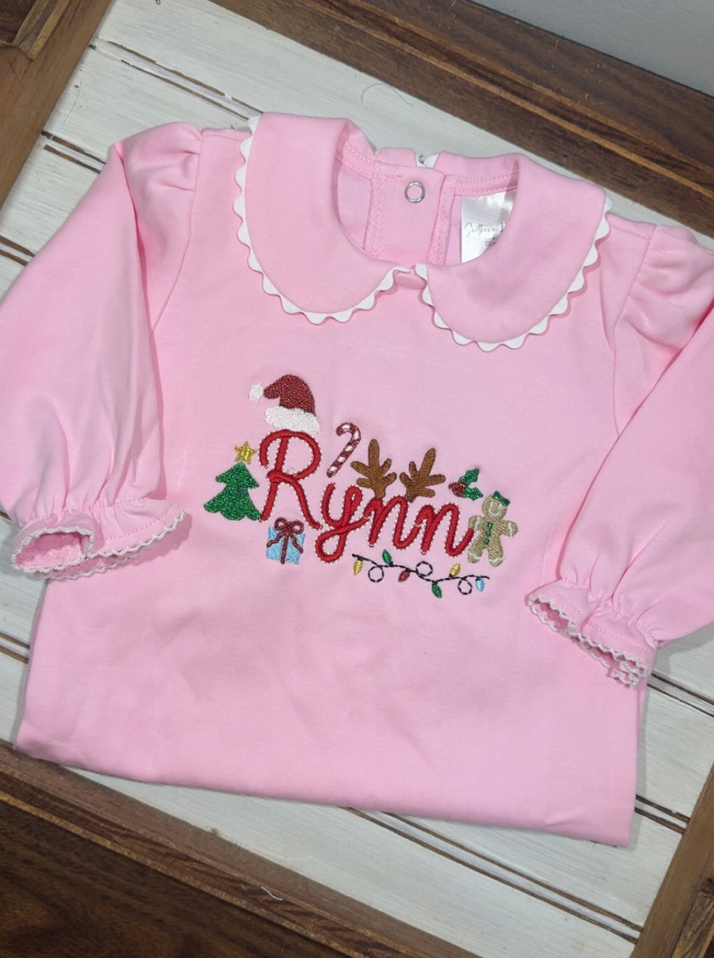 Scalloped long sleeve collared bubble - monogram included