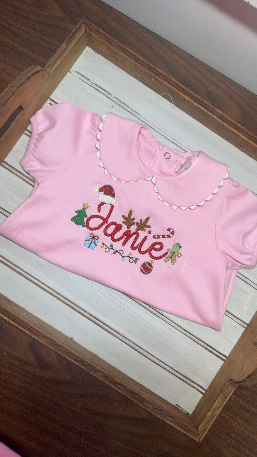 Scalloped short sleeve collared bubble - monogram included