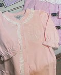 Pink lace footie- monogram included