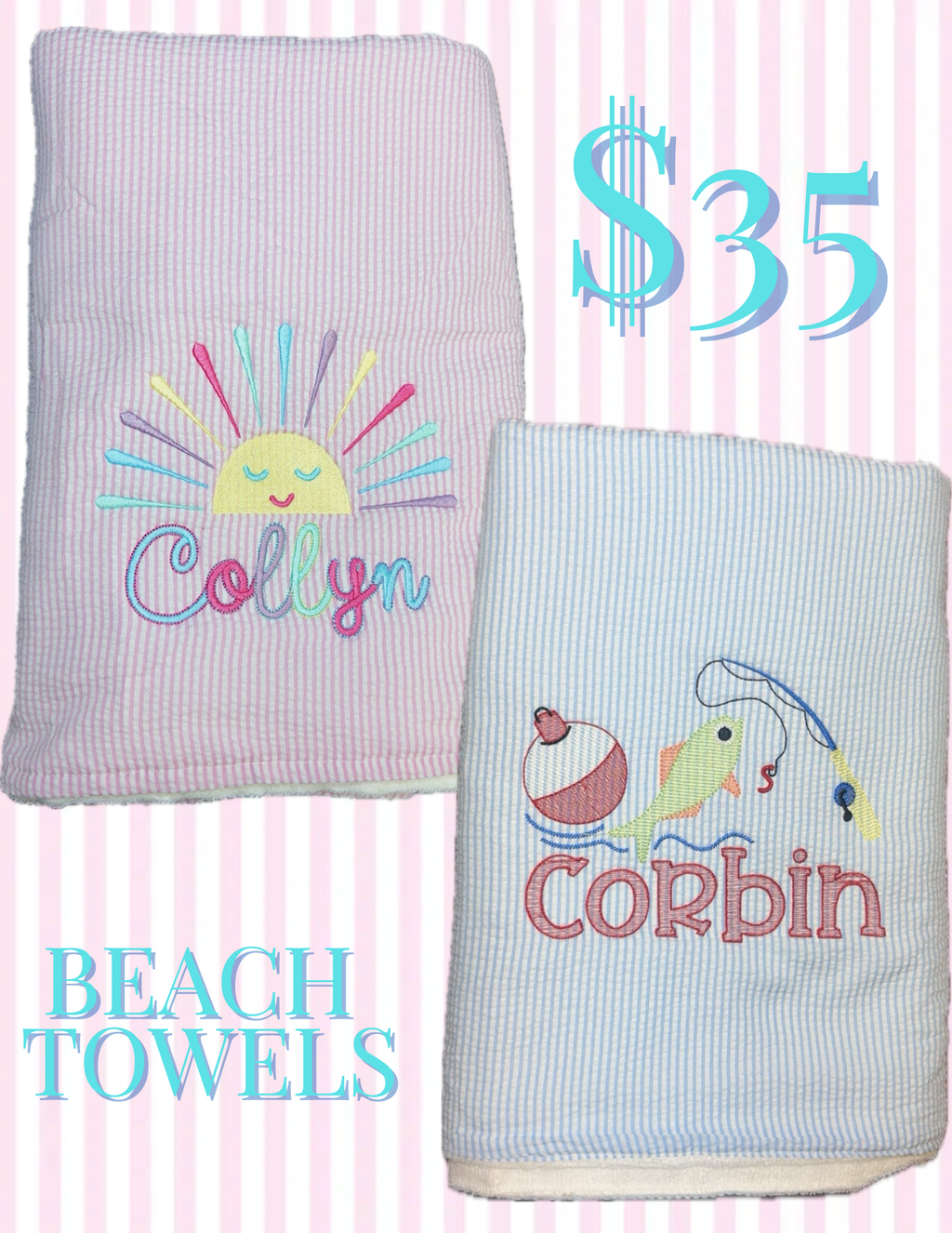 Monogramed seersucker beach towel
