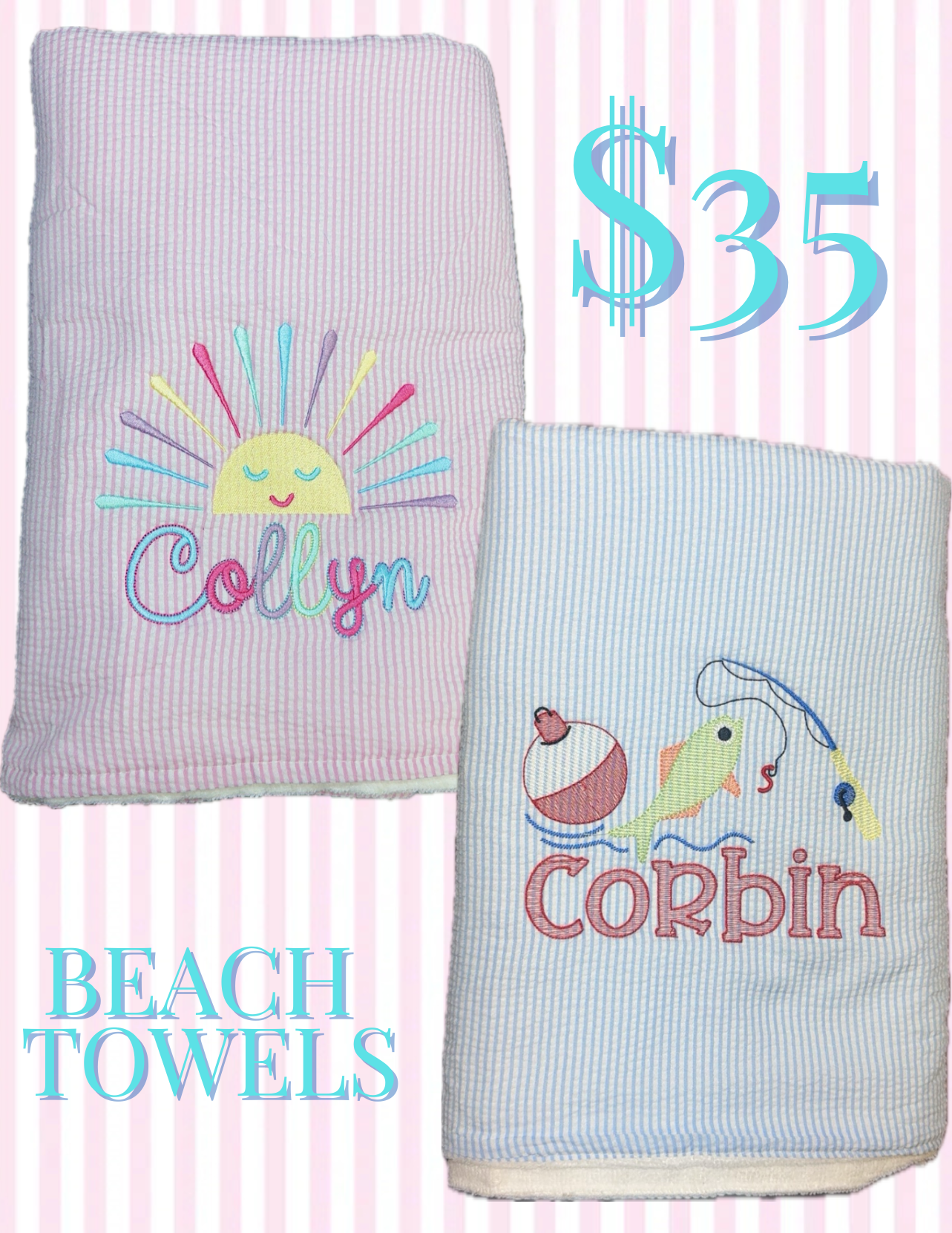 Monogramed seersucker beach towel