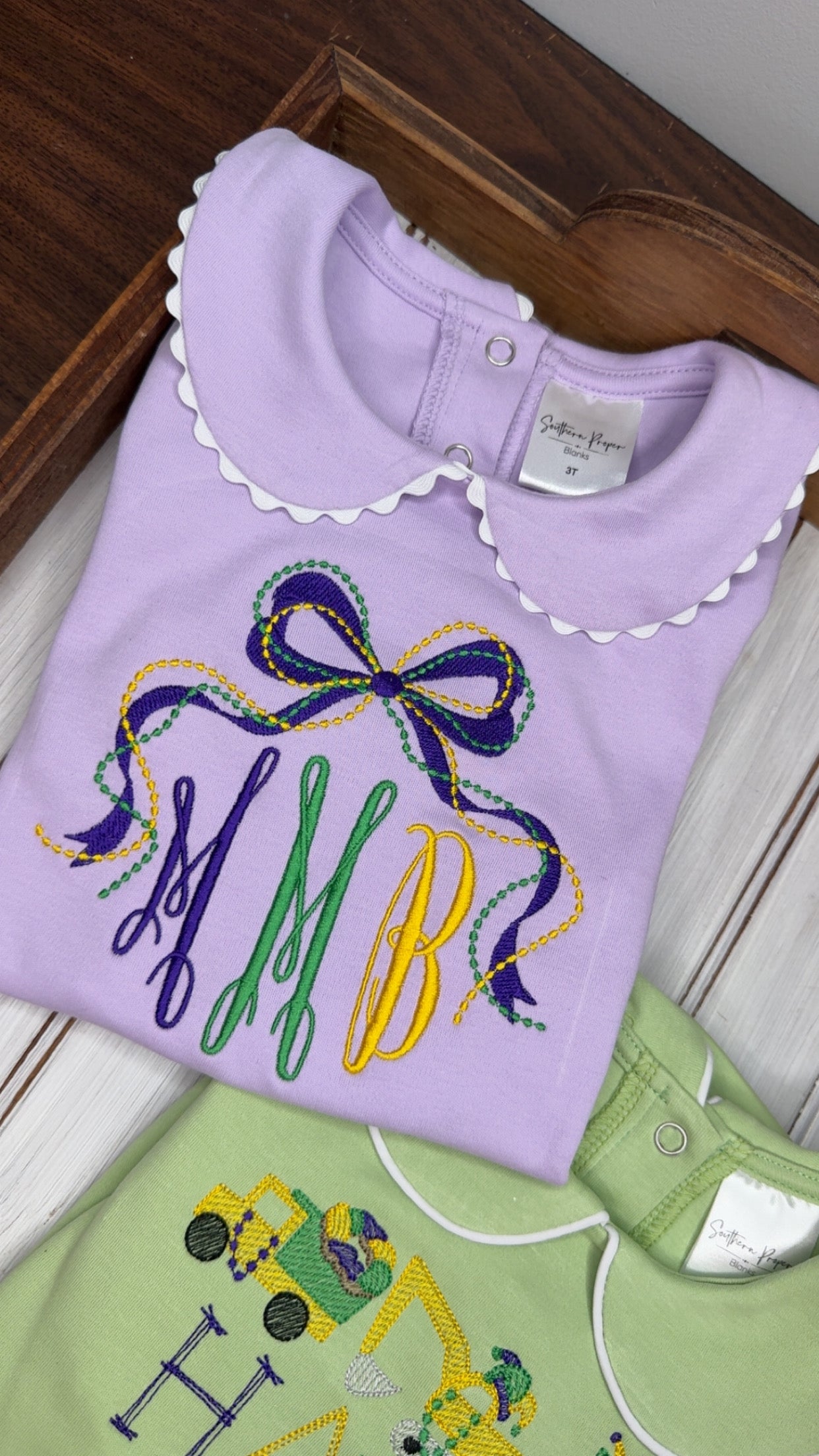 Scalloped short sleeve collared bubble - monogram included