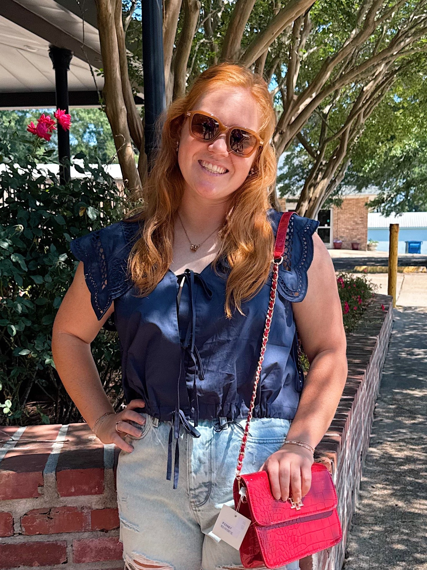 Navy eyelet blouse