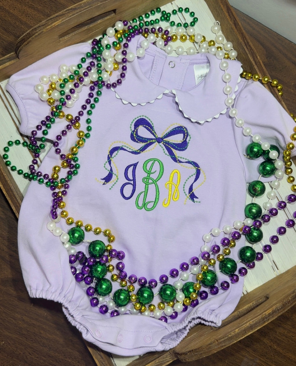 Scalloped short sleeve collared bubble - monogram included