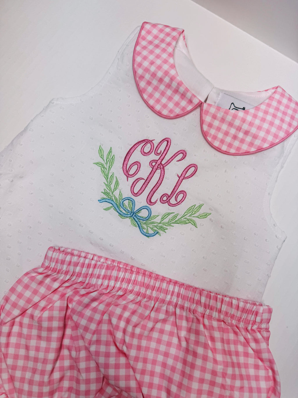 Swiss dot & plaid set - monogram included