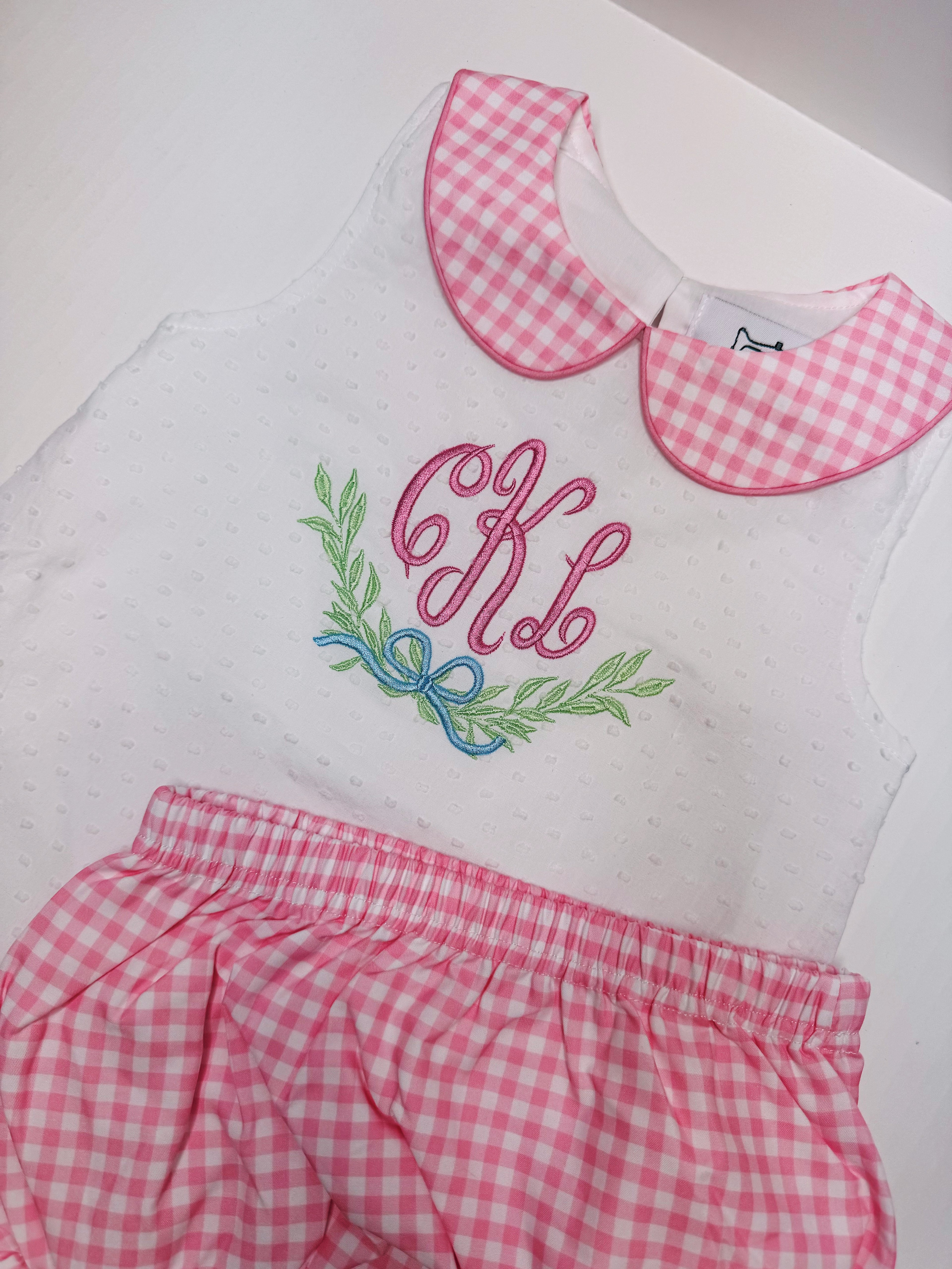 Swiss dot & plaid set - monogram included