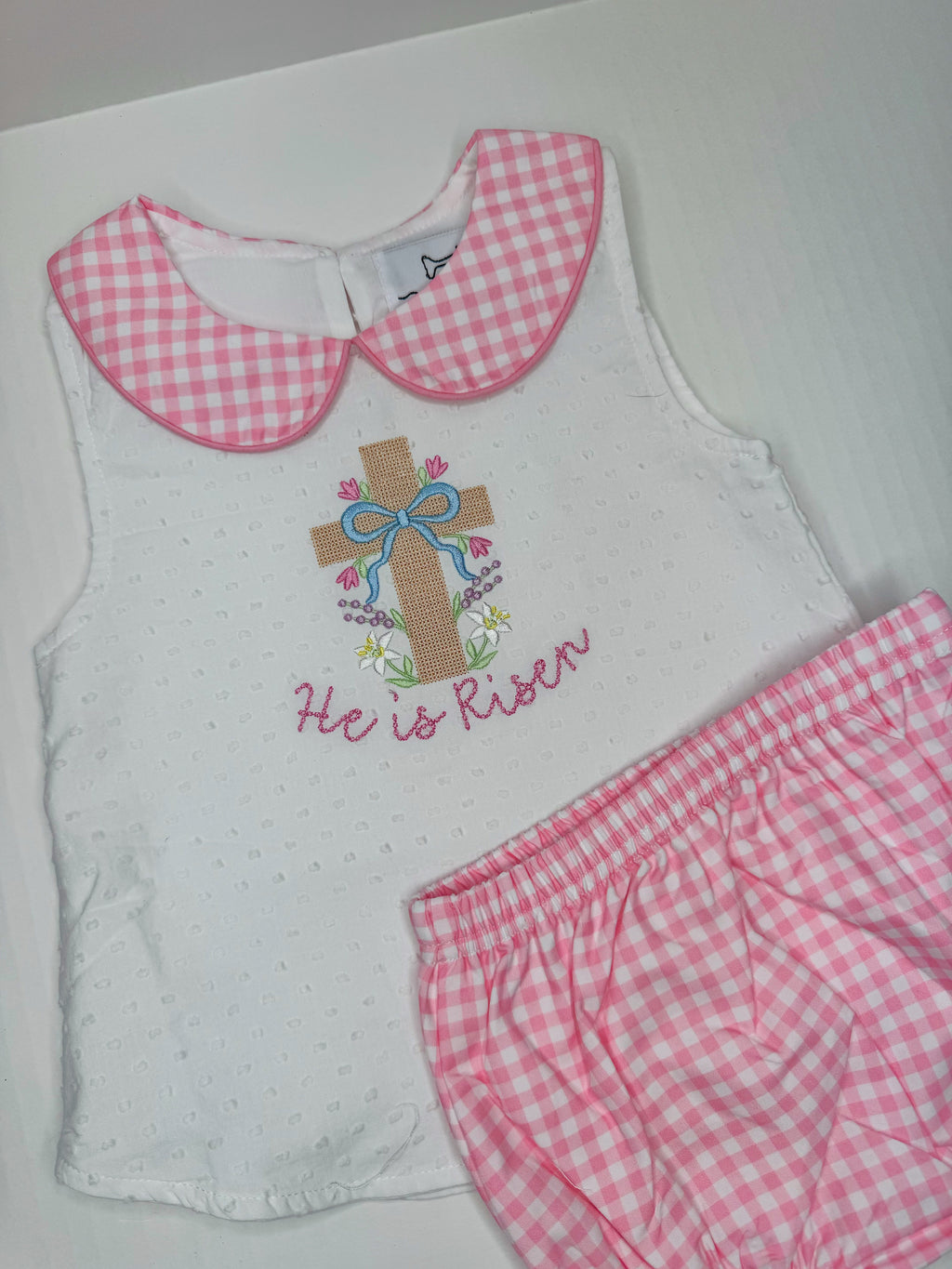 Swiss dot & plaid set - monogram included