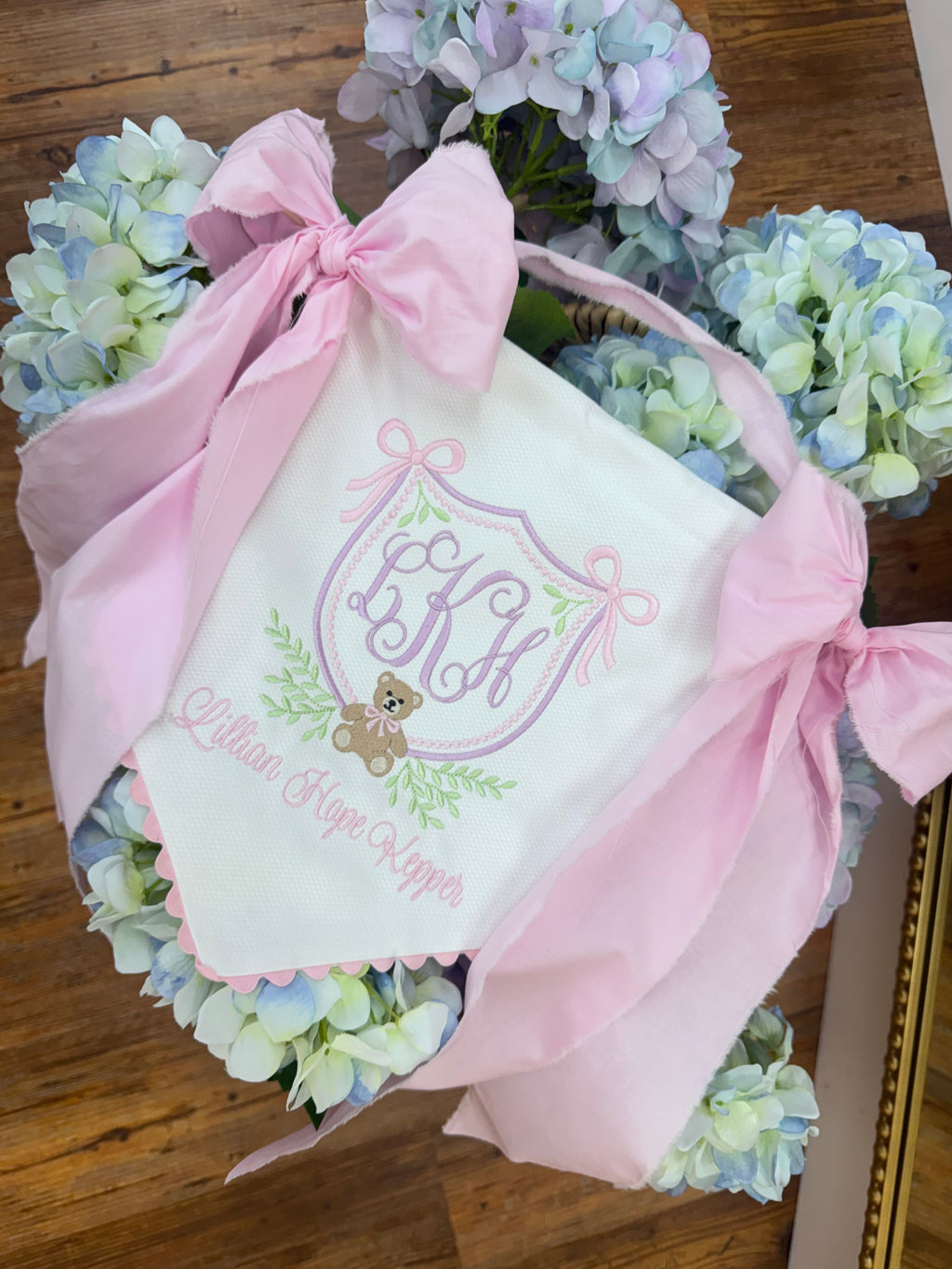Personalized baby banner with fabric bow