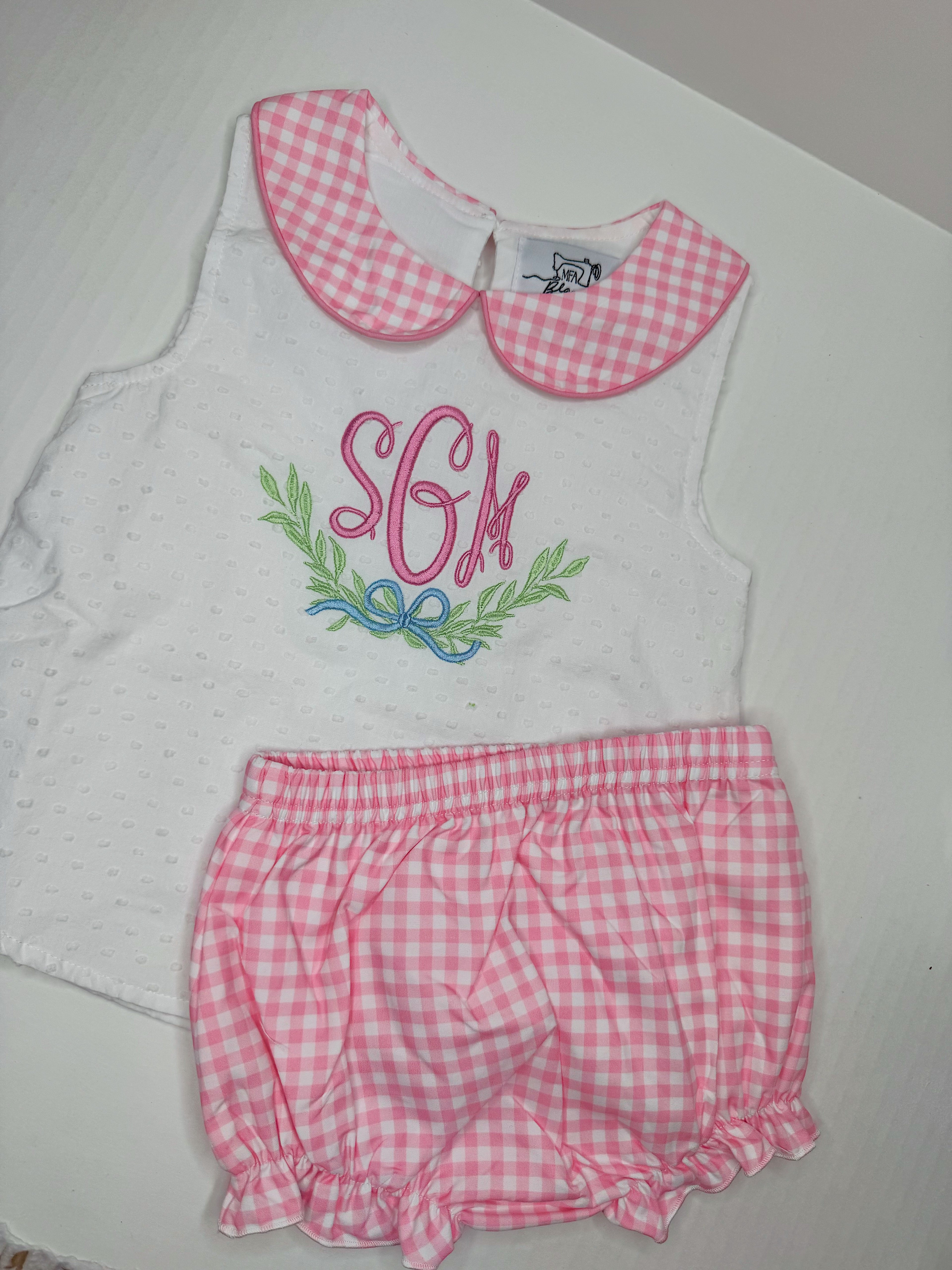 Swiss dot & plaid set - monogram included