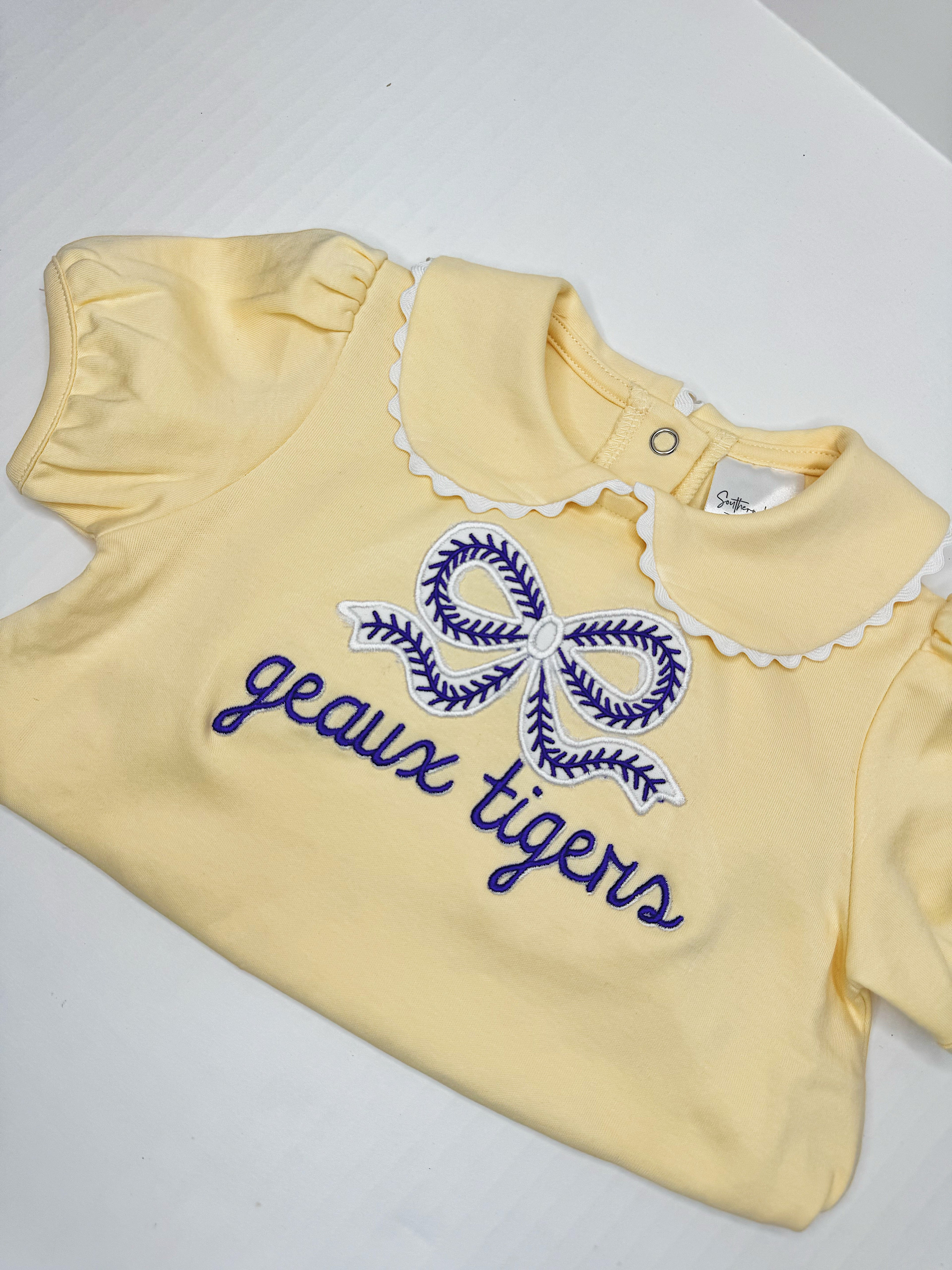 Scalloped short sleeve collared bubble - monogram included