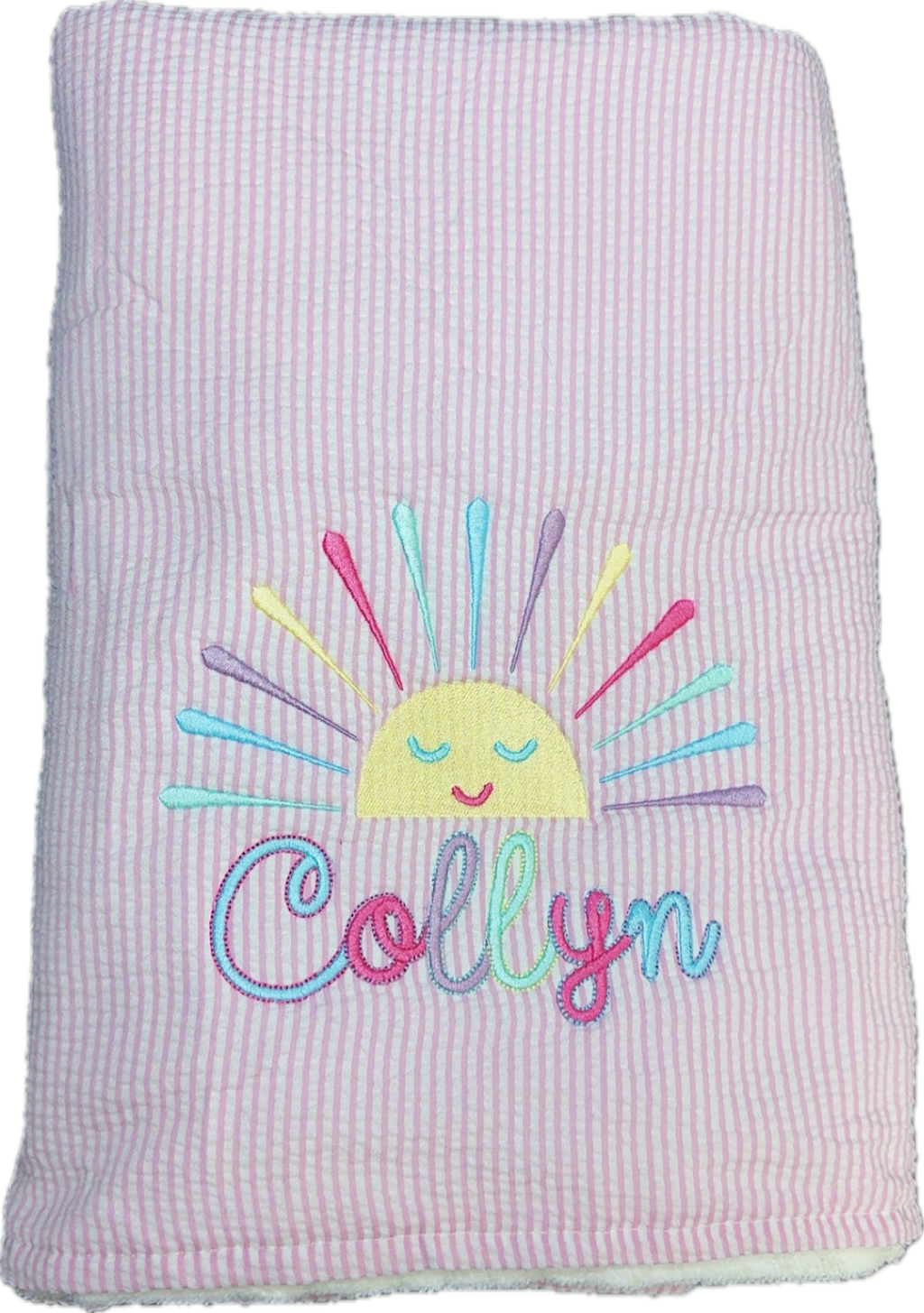 Monogramed seersucker beach towel