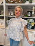 Cloud Eyelet Blue Blouse