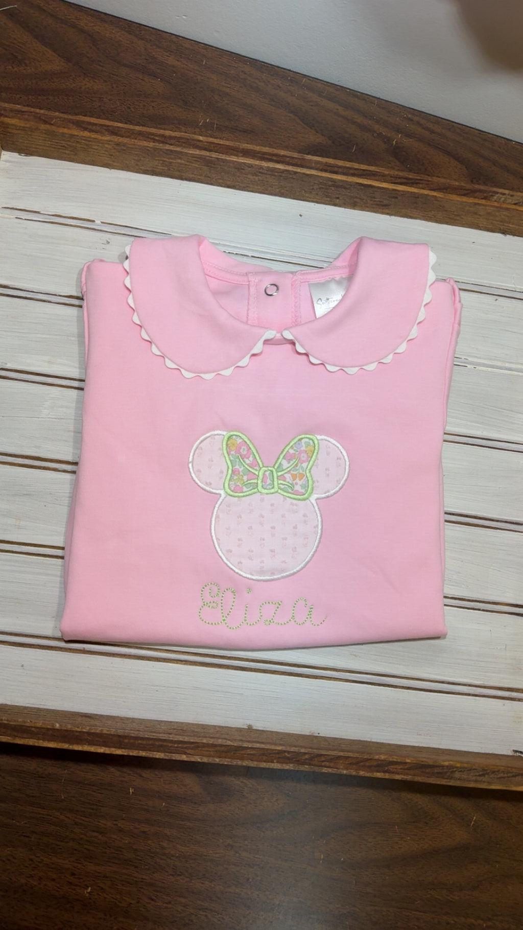 Scalloped short sleeve collared bubble - monogram included