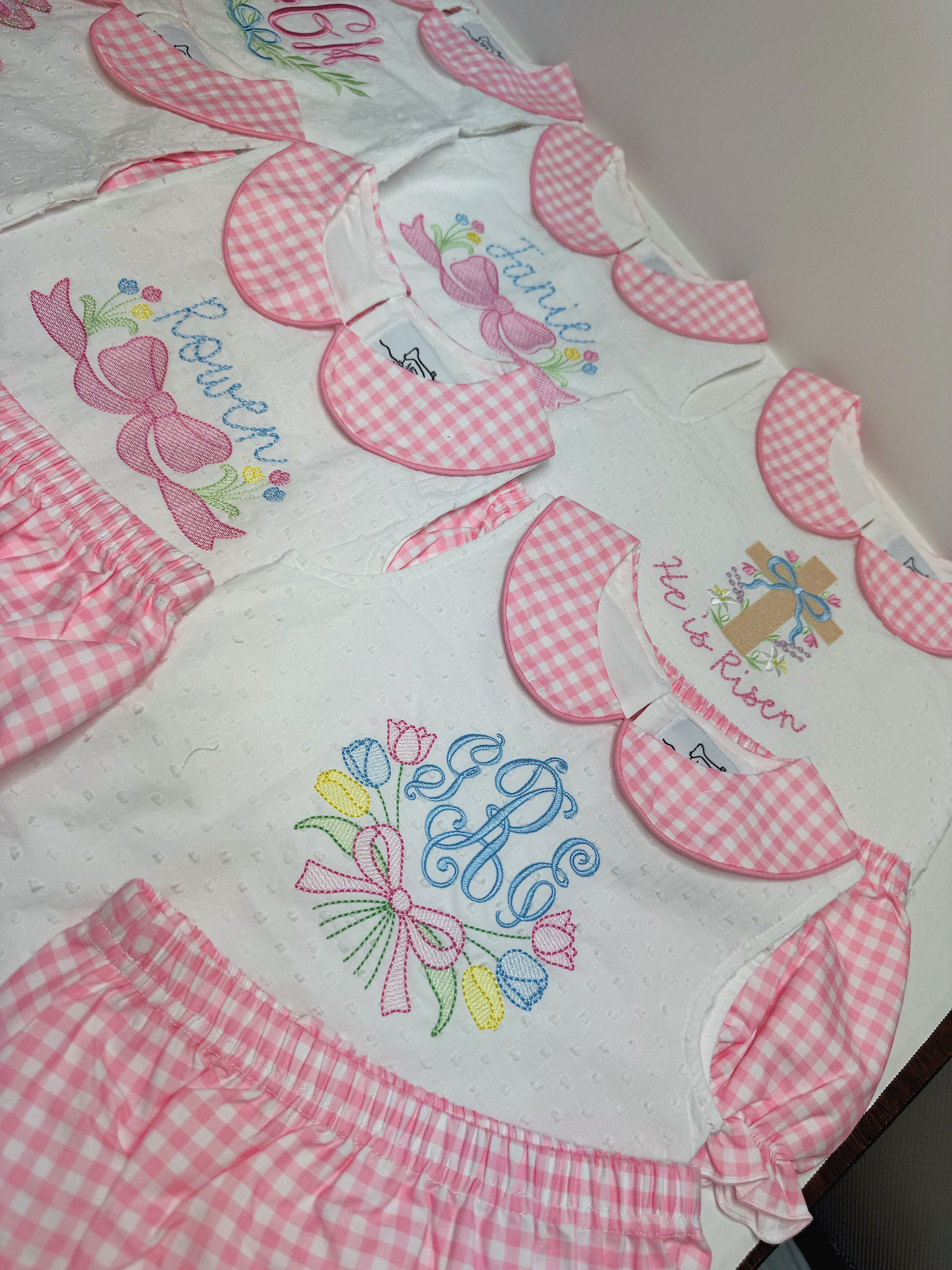 Swiss dot & plaid set - monogram included