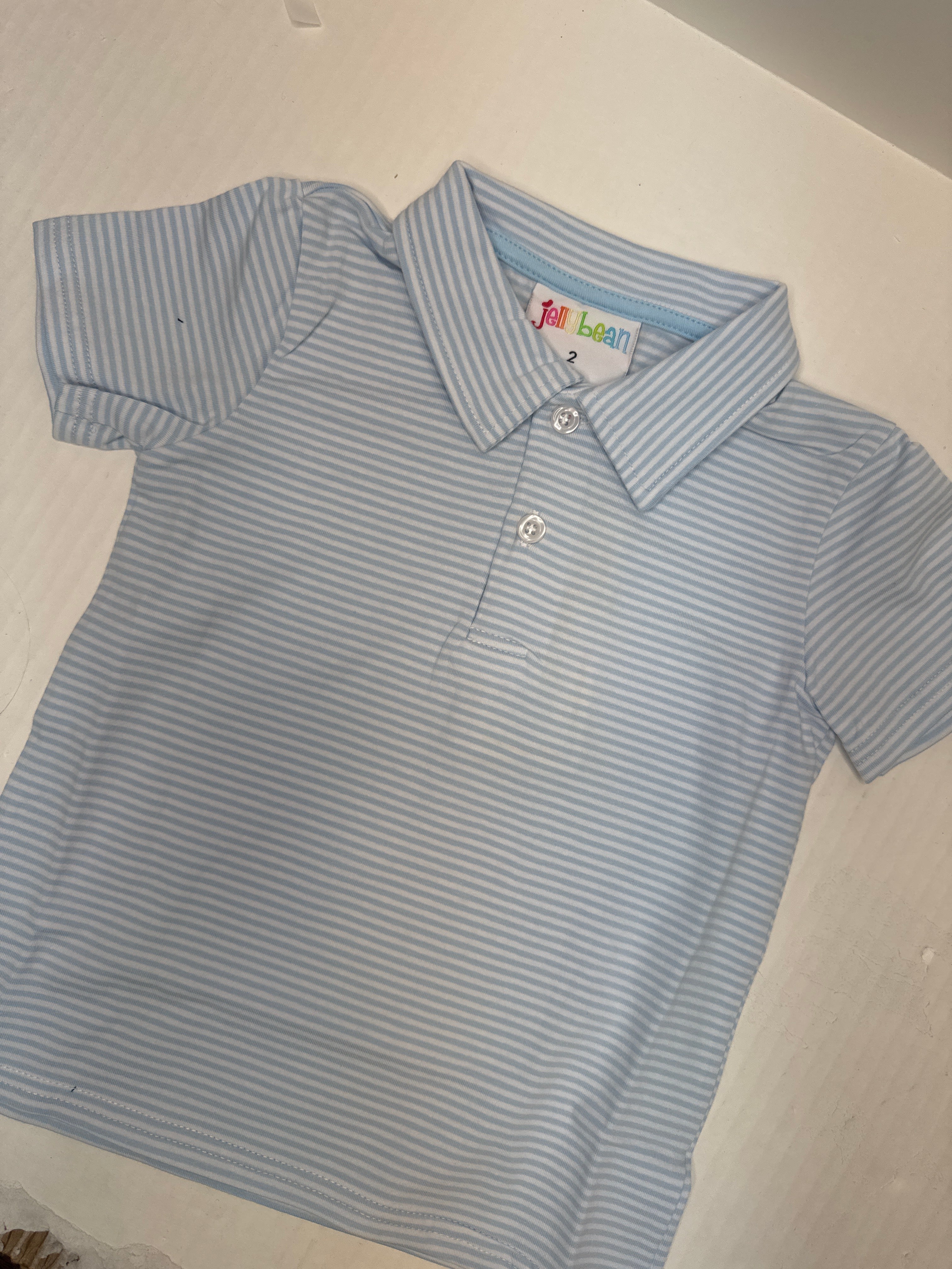 Jelly bean blue stripe polo - monogram included