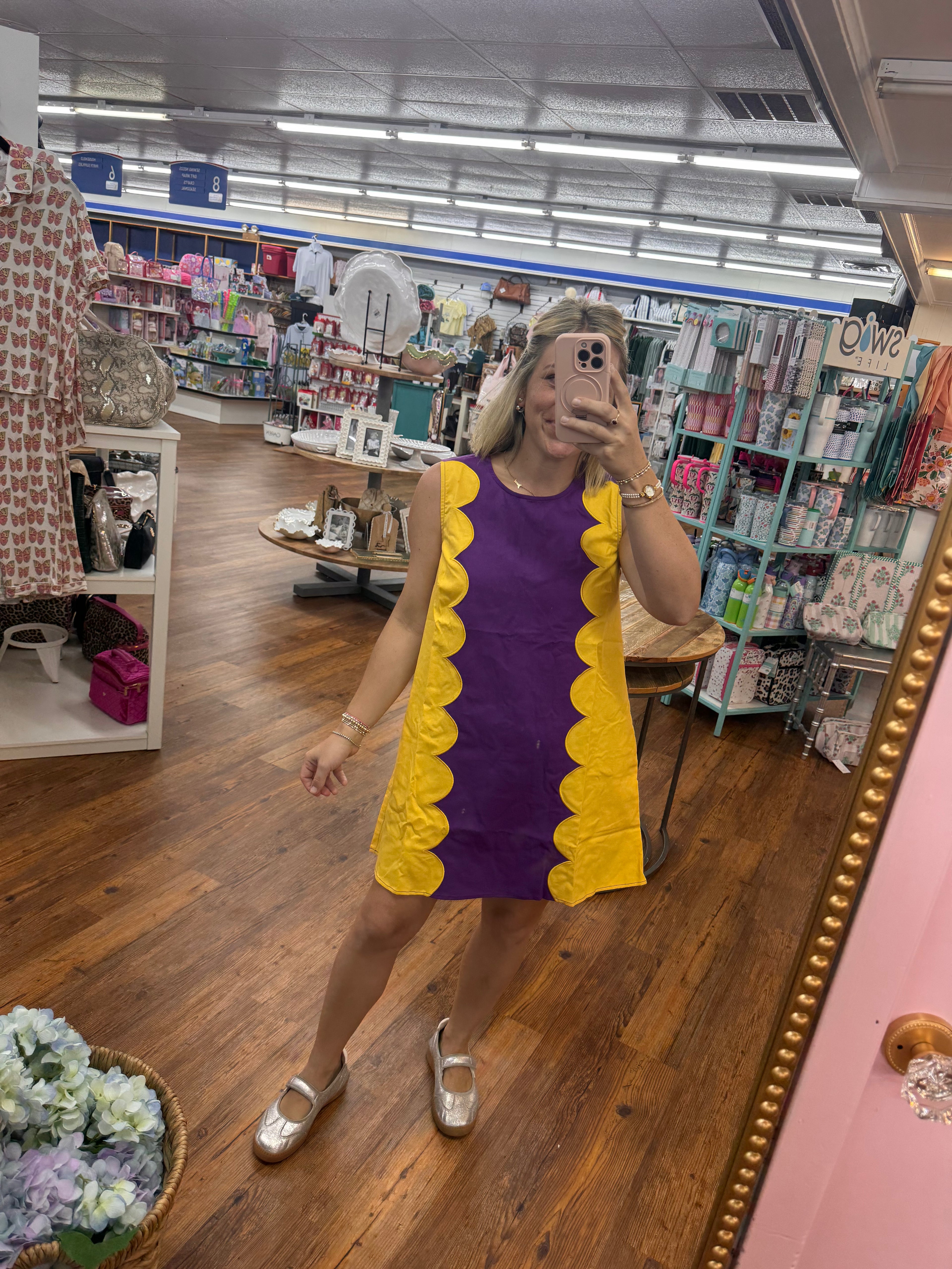 Purple & gold scalloped dress